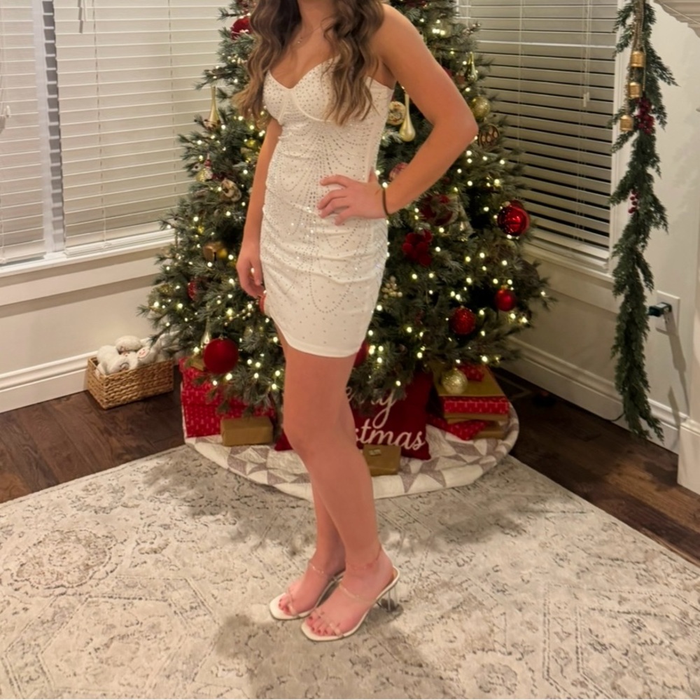White dress silver beads